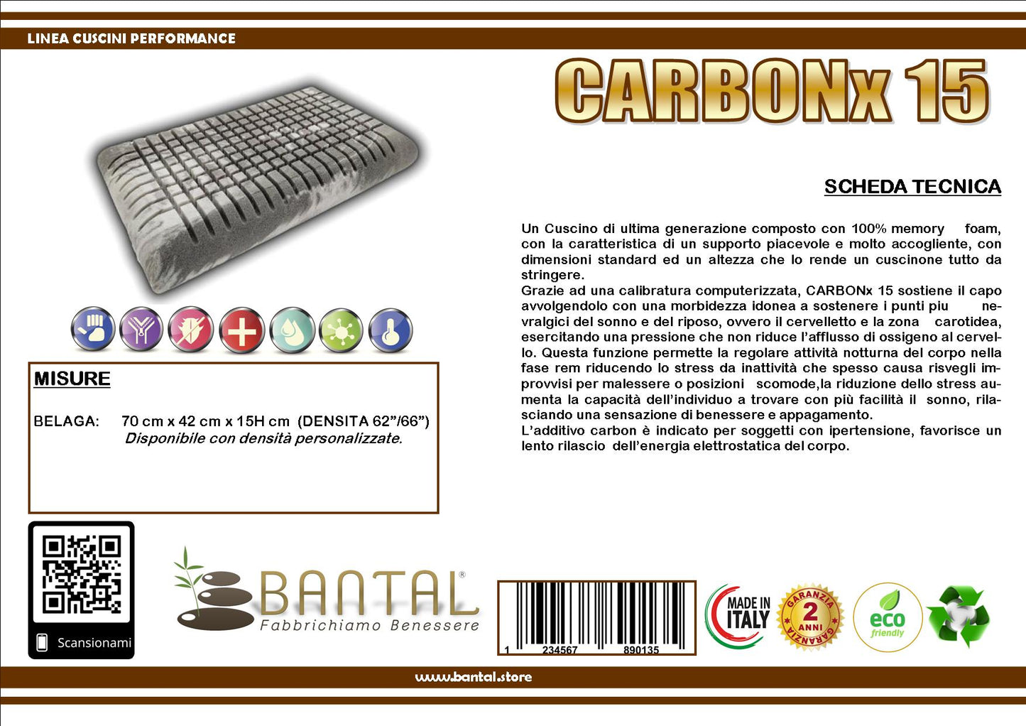 Cuscino memory Carbon modello Carbon X Prodotto Italiano