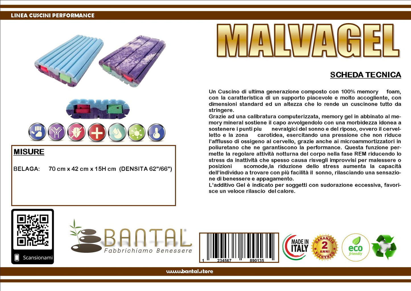 Cuscino Memory modello Malvagel Prodotto Italiano