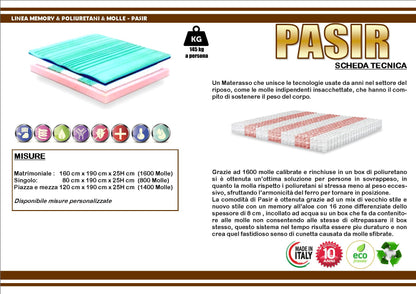 Materasso Modello Pasir 1600 Molle insacchettate e 8 cm di memory Aloe