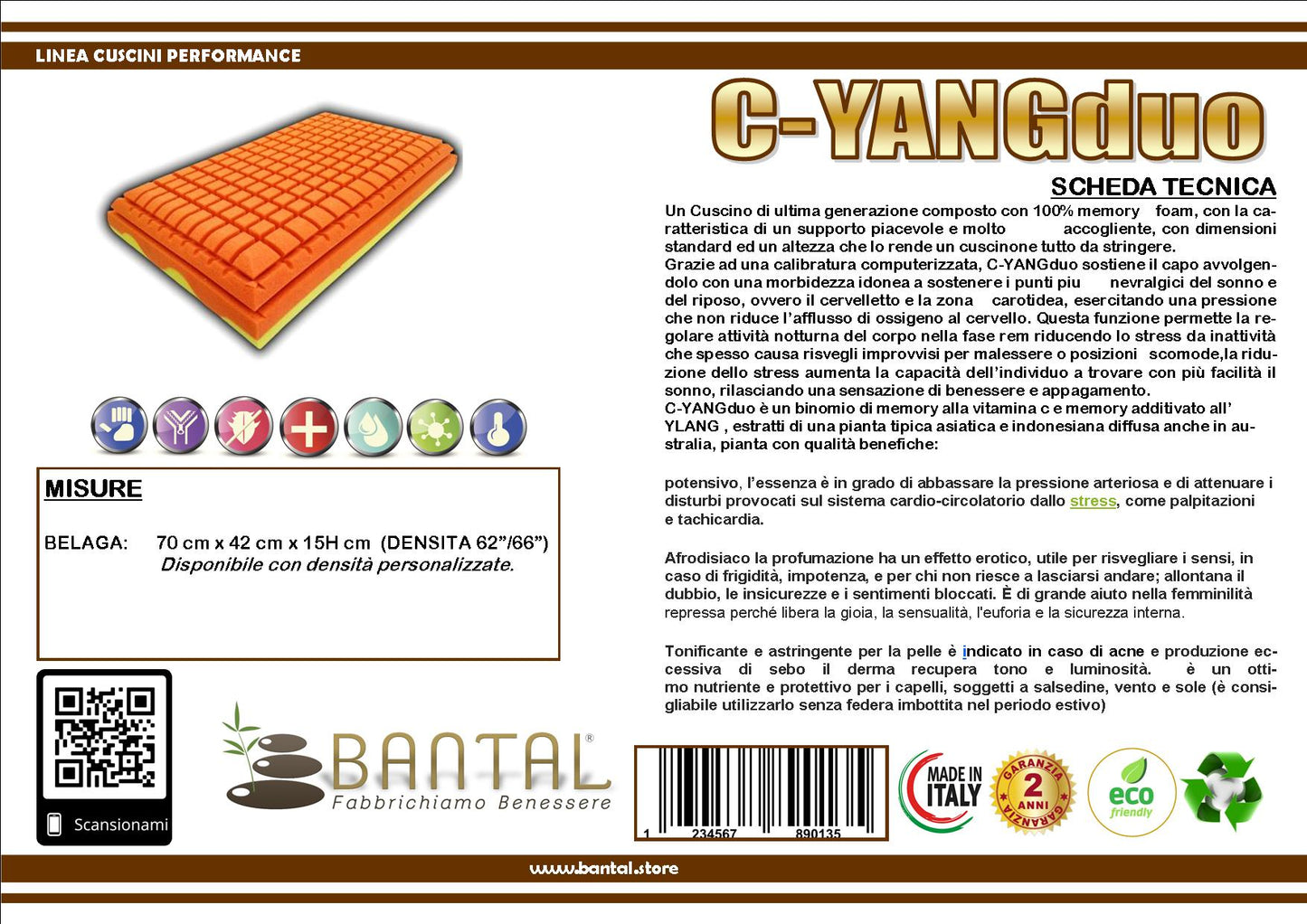 CUSCINO MEMORY MODELLO C-YANG DUO BICOMPONENTE